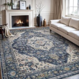 Vintage Soft Blue Machine-Washable Rug