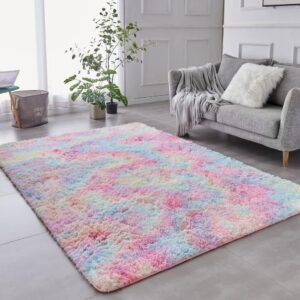 Shaggy Tie-Dyed Rainbow Rug