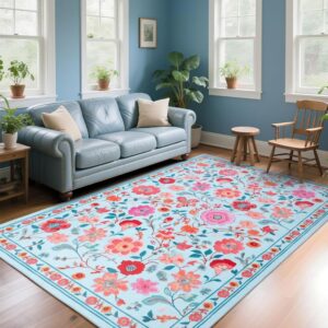Machine-Washable Floral Area Rug