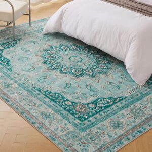 Sunflower Blue Vintage Traditional Washable Rug